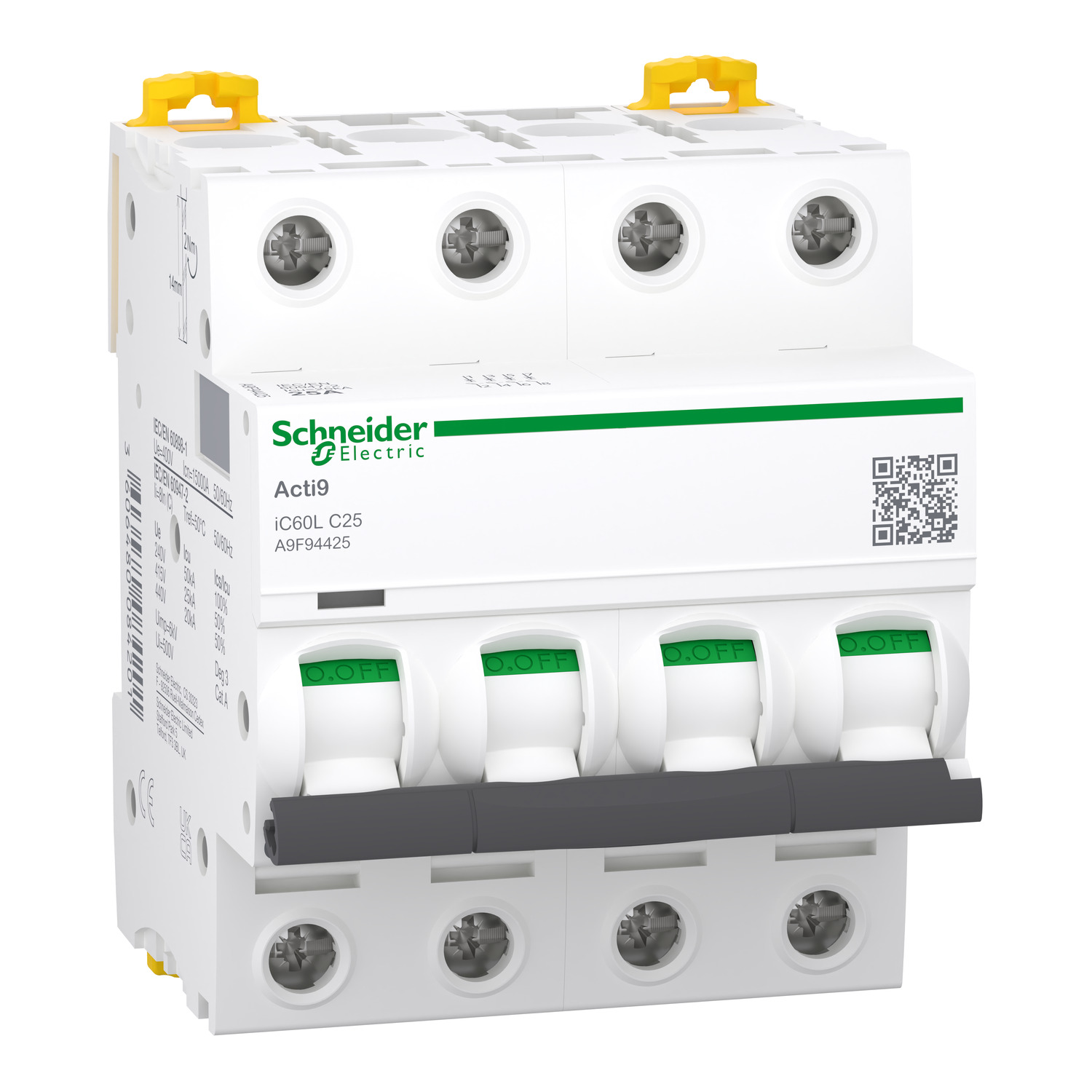A9F94425_1 Acti9 iC60L - Disjoncteur - 4P - 25A - Courbe C - 400Vac - 15000A/25kA – Image 1