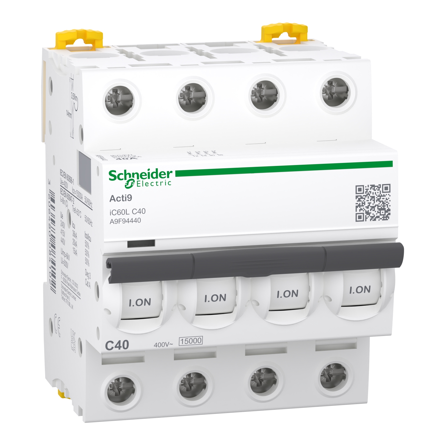 A9F94440_1 Acti9 iC60L - Disjoncteur - 4P - 40A - Courbe C - 400Vac - 15000A/20kA – Image 1