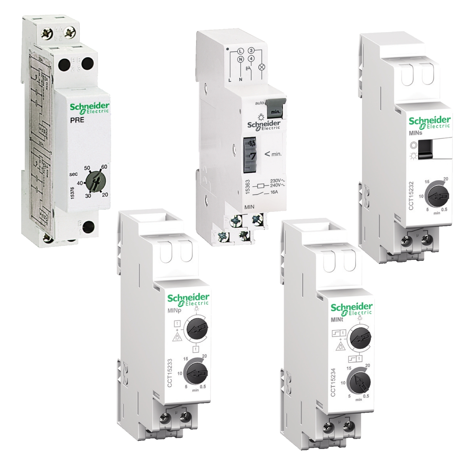 CCT15233_1 Acti9 MINp - minuterie 30s..20mn/1h - contact 16A/230Vca - fonction télérupteur – Image 1