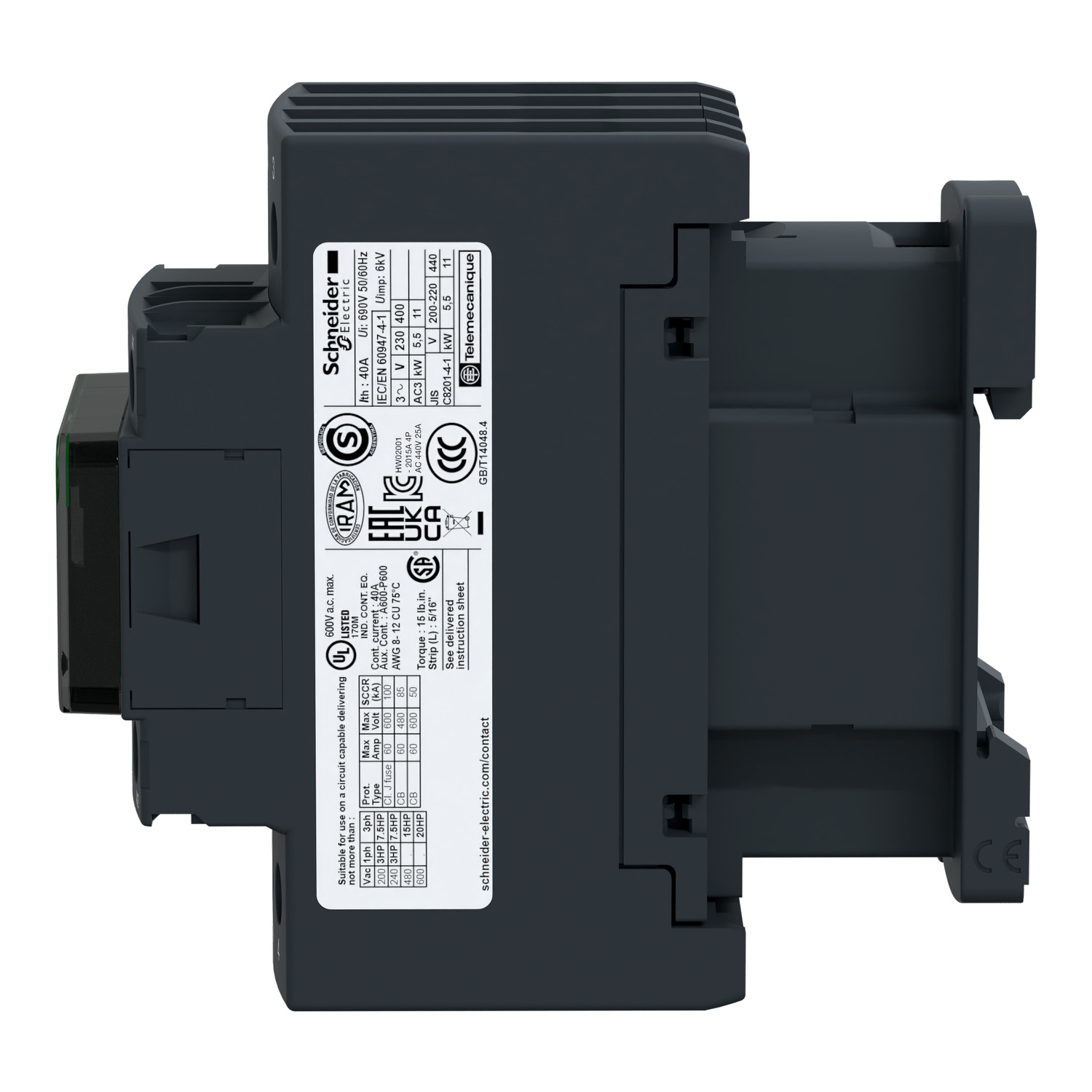 LC1D258M7_1 TeSys LC1D - contacteur - 4P (2F+2O) - AC-1 440V - 40A - bobine 220Vca – Image 1