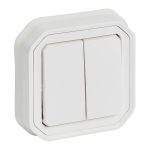 Double switch or two-way switch 10AX or push button 10A Plexo - Complete flush-mounted - White - IP55 - IK08