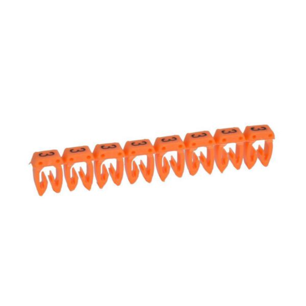 th_038233-LEGRAND-1000.jpg Repère CAB 3 pour filerie 4mm² à 6mm² avec chiffre 3 orange – Image 1