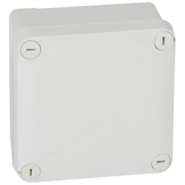 th_092020-LEGRAND-1000.jpg Boîte de dérivation carrée faces lisses pour presse-étoupe Plexo dimensions 105x105x55mm - gris RAL7035 – Image 1