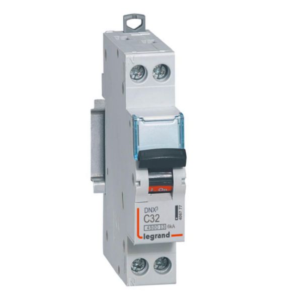 th_406777-LEGRAND-1000.jpg Disjoncteur Phase+Neutre DNX³4500 6kA arrivée et sortie borne à vis - 1P+N 230V~ 32A courbe C - 1 module – Image 1