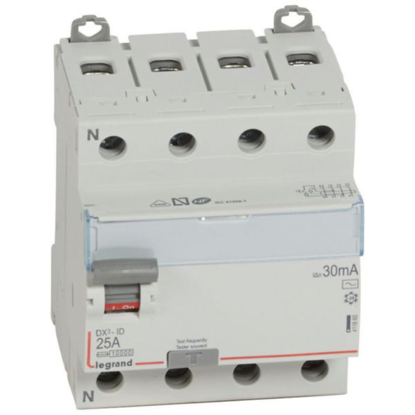 th_411660-LEGRAND-1000.jpg Interrupteur différentiel DX³-ID arrivée haute et départ bas à vis - 4P 400V~ 25A typeAC 30mA - 4 modules – Image 1