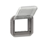 Adaptateur étanche Plexo IP55 pour fonction Mosaic - finition gris à volet transparent