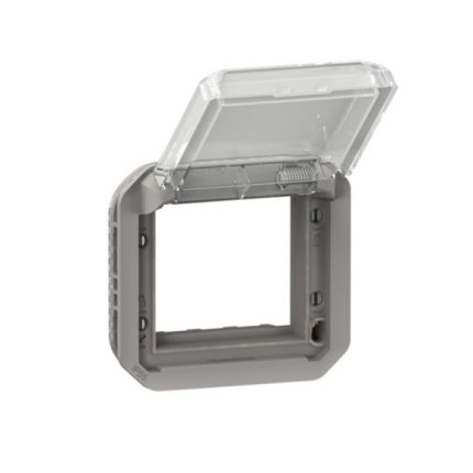 Adaptateur étanche Plexo IP55 pour fonction Mosaic - finition gris à volet transparent