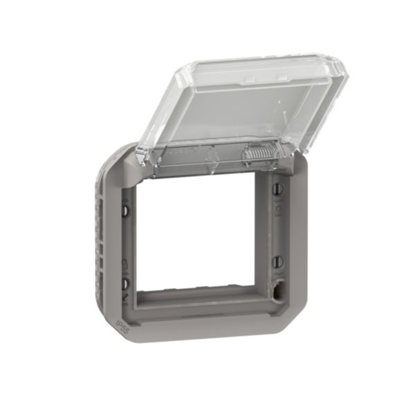 th_LG-069580L-WEB-R.jpg Adaptateur étanche Plexo IP55 pour fonction Mosaic - finition gris à volet transparent – Image 1