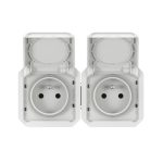 Double prise de courant précâblée 2x2P+T horizontale étanche Plexo 16A 250V IP55 2 postes avec enjoliveurs blanc – Image 2