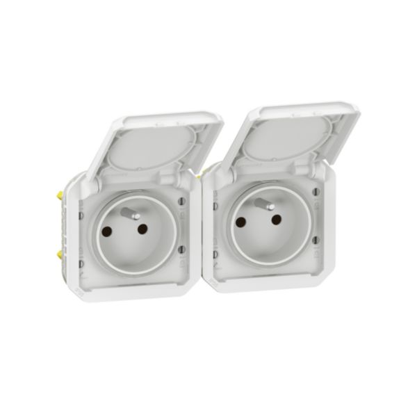 th_LG-069642L-WEB-R.jpg Double prise de courant précâblée 2x2P+T horizontale étanche Plexo 16A 250V IP55 2 postes avec enjoliveurs blanc – Image 1