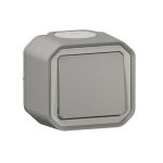 Poussoir NO étanche Plexo 10A IP55 IK08 livré complet pour fixation saillie - gris