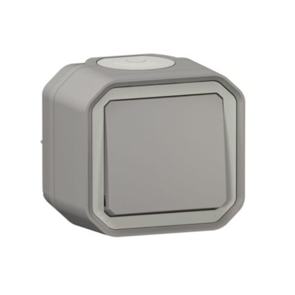 Poussoir NO étanche Plexo 10A IP55 IK08 livré complet pour fixation saillie - gris