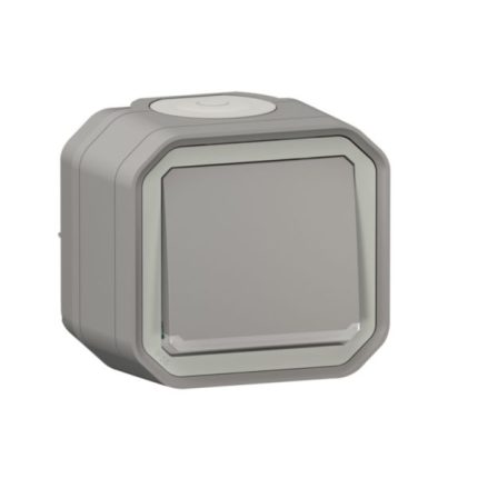 Poussoir NO lumineux avec voyant étanche Plexo 10A IP55 IK08 livré complet pour fixation saillie - gris