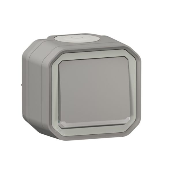 th_LG-069722L-WEB-R.jpg Poussoir NO lumineux avec voyant étanche Plexo 10A IP55 IK08 livré complet pour fixation saillie - gris – Image 1