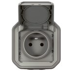 Prise de courant 2P+T étanche Plexo 16A 250V IP55 IK08 livrée complète pour fixation saillie - gris – Image 2