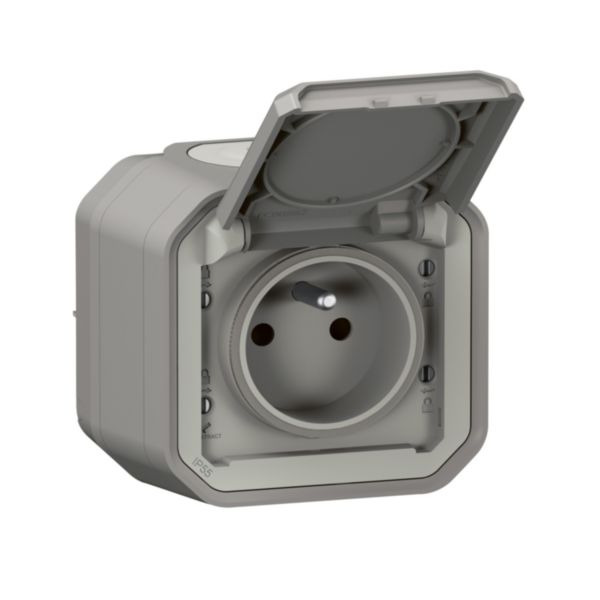 th_LG-069731L-WEB-R.jpg Prise de courant 2P+T étanche Plexo 16A 250V IP55 IK08 livrée complète pour fixation saillie - gris – Image 1