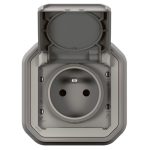 Prise de courant 2P+T étanche Plexo 16A 250V IP55 IK08 livrée complète pour fixation en encastré - gris – Image 2