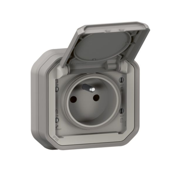 th_LG-069831L-WEB-R.jpg Prise de courant 2P+T étanche Plexo 16A 250V IP55 IK08 livrée complète pour fixation en encastré - gris – Image 1