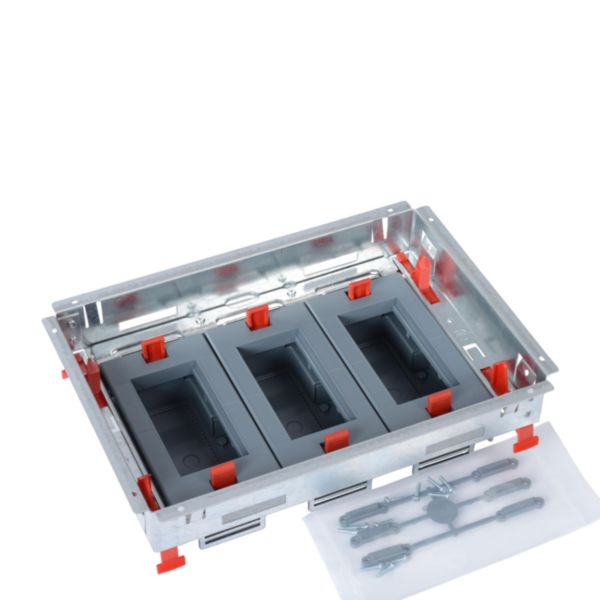 th_LG-088020-WEB-R.jpg Kit support hauteur réglable pour boîte de sol standard pour prises en position horizontale 3 paniers de 4 modules – Image 1